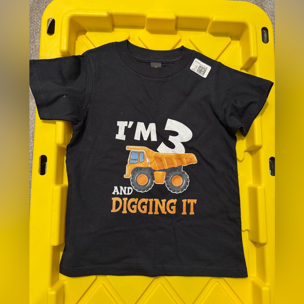 “I’m 3 and Digging It” Birthday Construction Black T shirt 3T Dump Truck Toddler